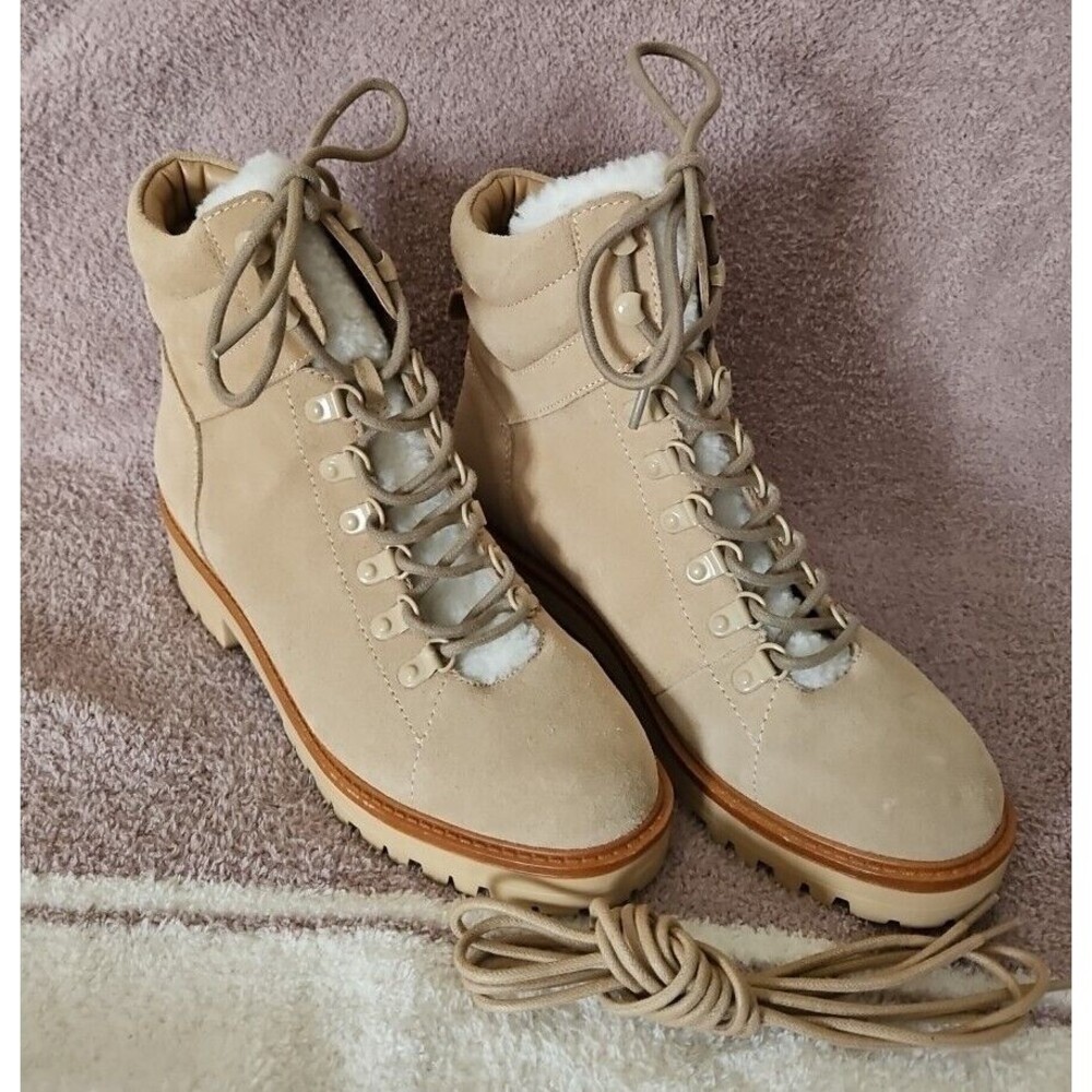 NEW MARC FISHER - Mallie Beige Suede Sherpa Hiking Boots SZ 8 1/2 Retail $150